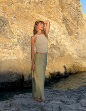 Load image into Gallery viewer, Olive Crinkle Satin Maxi Skirt