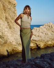 Load image into Gallery viewer, Olive Crinkle Satin Maxi Skirt