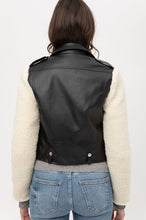 Load image into Gallery viewer, fur leather jacket, womens leather jackets, womens black leather jackets, womens sherpa fur jacket, womens winter jackets
