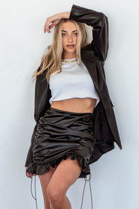 Attitude Ruched Leather Ruffle Skirt