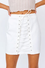 Load image into Gallery viewer, Trust Lace Up Denim Skirt in White