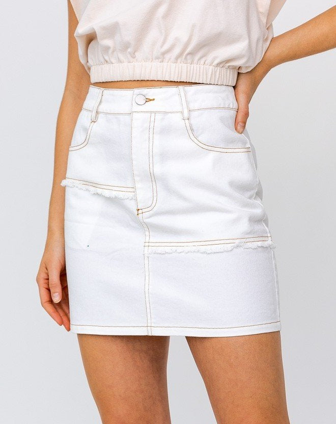 Frayed White Denim Skirt