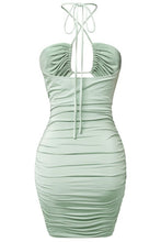 Load image into Gallery viewer, Glow Ruched Halter Dress in Sage