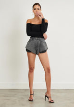 Load image into Gallery viewer, Grey Stone Flared Denim Shorts