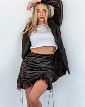 Load image into Gallery viewer, Attitude Ruched Leather Ruffle Skirt