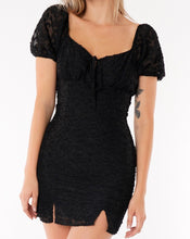 Load image into Gallery viewer, black dresses, black puff sleeve dresses, black chiffon dress, womens dresses, womens formal dresses, revolve dresses, slit dresses, off shoulder dresses, black leopard dress, cheetah print dress, black cheetah print dress
