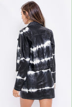 Load image into Gallery viewer, womens leather jacket, black leather jacket, tie dye denim jacket, colored denim jacket, white denim jacket, bleached denim jacket