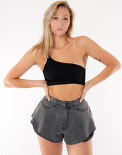 Load image into Gallery viewer, womens clothing, denim shorts, black denim shorts, womens fashion, denim skirt, fashion nova, womens shorts, black shorts, grey denim