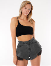 Load image into Gallery viewer, womens clothing, denim shorts, black denim shorts, womens fashion, denim skirt, fashion nova, womens shorts, black shorts, grey denim