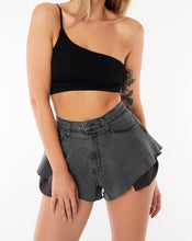 Load image into Gallery viewer, womens clothing, denim shorts, black denim shorts, womens fashion, denim skirt, fashion nova, womens shorts, black shorts, grey denim