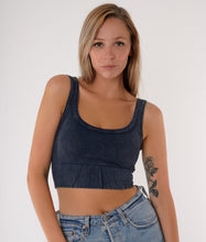 Load image into Gallery viewer, womens clothing, fashion, womens fashion, blue crop top, vintage top, sports bra, nikibiki, ribbed top, long crop top, alo yoga