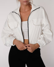 Load image into Gallery viewer, crystal jackets, jackets, womens clothing, fashion, womens fashion, womens clothes, fashion nova, revolve, faLL collection, topshop, zara, prettylittlething, princesspolly, online boutique, puff sleeves, satin dress, fall style 2020, fall fashion 2020, winter jackets, white jackets, women's outerwear,