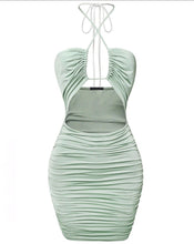 Load image into Gallery viewer, Glow Ruched Halter Dress in Sage