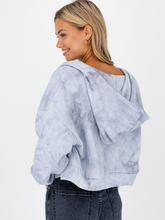 Load image into Gallery viewer, grey tie dye jacket, tie dye hoodie, tie dye zip up, tie dye sweater, blue tie dye hoodie, womens hoodies, womens three piece sets, womens lounge wear