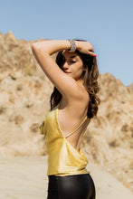 Load image into Gallery viewer, Outshine Satin Plunge Top in Gold