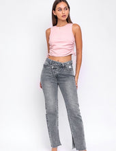 Load image into Gallery viewer, Charcoal Asymmetric Slit Jeans