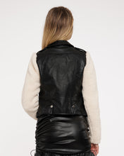 Load image into Gallery viewer, Flex Black Leather Sherpa Fur Jacket