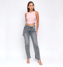Load image into Gallery viewer, Charcoal Asymmetric Slit Jeans