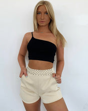 Load image into Gallery viewer, Ivory Gunmetal Studded Leather Shorts
