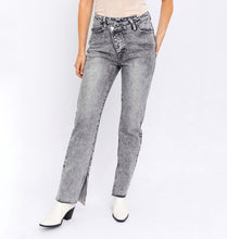 Load image into Gallery viewer, Charcoal Asymmetric Slit Jeans