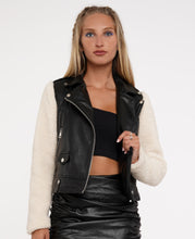 Load image into Gallery viewer, Flex Black Leather Sherpa Fur Jacket