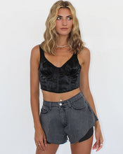 Load image into Gallery viewer, Grey Stone Flared Denim Shorts
