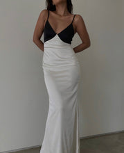 Load image into Gallery viewer, Vera Satin Maxi Dress in Cream Black
