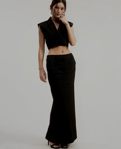Black Pinstripe Trouser Maxi Skirt