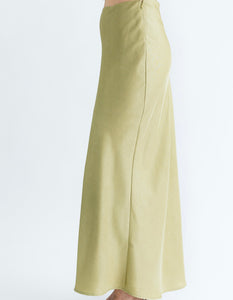 Olive Crinkle Satin Maxi Skirt