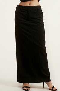 Black Pinstripe Trouser Maxi Skirt