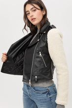 Load image into Gallery viewer, fur leather jacket, womens leather jackets, womens black leather jackets, womens sherpa fur jacket, womens winter jackets
