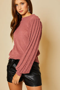 Determined Crochet Knit Sweater in Mauve
