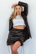 Load image into Gallery viewer, Attitude Ruched Leather Ruffle Skirt

