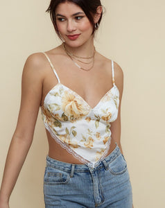White Floral Satin Lace Top