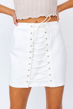 Load image into Gallery viewer, Trust Lace Up Denim Skirt in White
