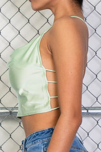 Pacific Satin O-Ring Top in Light Green
