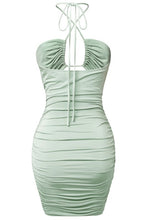 Load image into Gallery viewer, Glow Ruched Halter Dress in Sage
