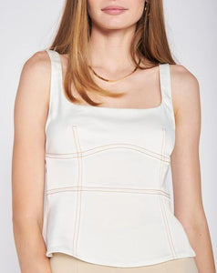 Adept Satin Contrast Stitch Top in White