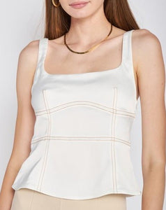 Adept Satin Contrast Stitch Top in White