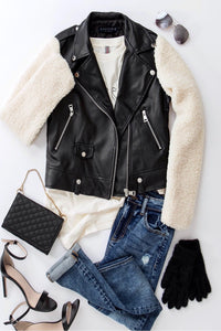 Flex Black Leather Sherpa Fur Jacket