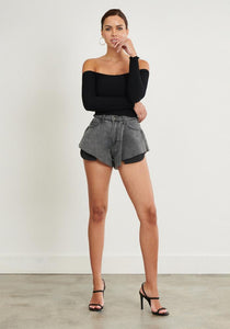 Grey Stone Flared Denim Shorts