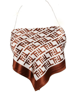 fendi inspired scarf top, silk scarf top, bandana top, satin scarf top, satin bandana top, crystal strap top, rhinestone strap top