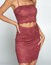 Load image into Gallery viewer, Scallop Shimmer Lace Dress in Marsala
