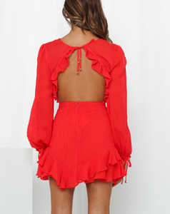 Valiant Chiffon Ruffle Dress in Red