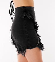 Load image into Gallery viewer, Black Zipper Ruffle Denim Skirt
