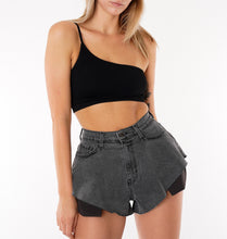 Load image into Gallery viewer, one shoulder top, nikibiki, ribbed crop top, womens clothing, fashion, womens fashion, black crop top, black one shoulder top, womens clothes, fashion nova
