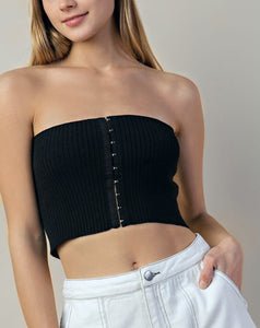 black ribbed tube top, saffire clothing, black hook and eye top, black crop top, black corset top