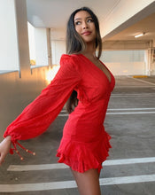 Load image into Gallery viewer, Valiant Chiffon Ruffle Dress in Red
