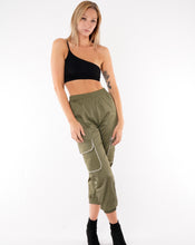 Load image into Gallery viewer, womens clothing, fashion, womens fashion, womens clothes, fashion nova, olive green cargo pants, womens cargo pants, crystal pants, womens sweatpants
