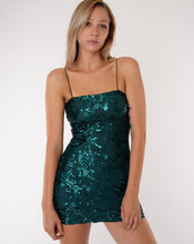 Load image into Gallery viewer, womens clothing, womens fashion, womens dresses, party dress, abstract sequin dress, sequin dress, party styles, sequin party outfit, teal blue dress, hunter green dress, sparkly dress, sparkling dress, iridescent sequin dress
